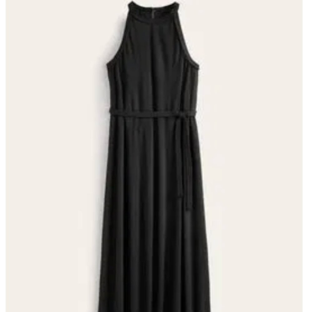BODEN Halterneck Plisse Jersey Maxi Dress Black 12P - Picture 2 of 13